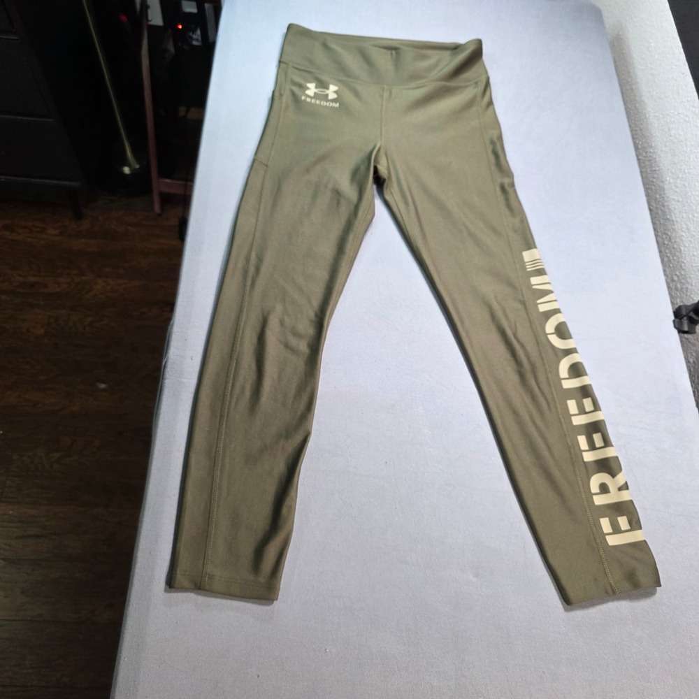 Under‎ Armour Freedom HeatGear Compression Leggings Olive Green Womens Small *